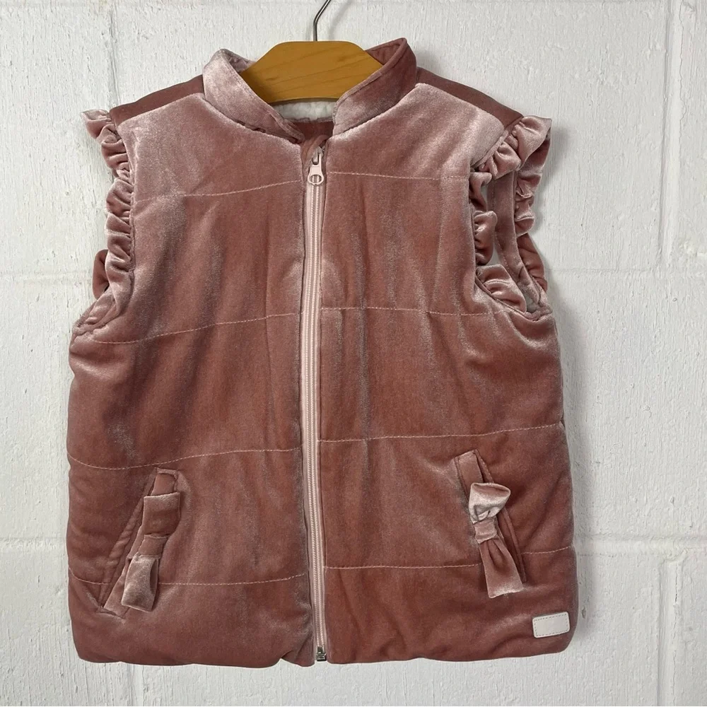 7 For All Mankind Girls Velvet Vest Fleece-Lined Dusty Pink Ruffle Bows Dainty 5